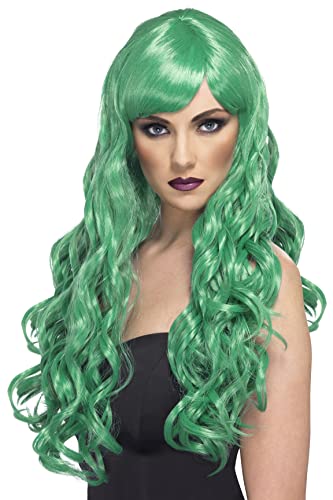 Smiffys Desire Women's Extra Long Curly Wig with Bangs, (Green)