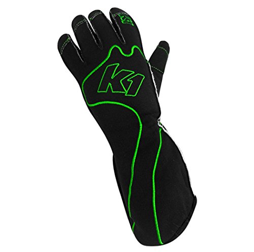 K1 Race Gear RS1 Reverse Stitch Kart Racing Gloves (Green/Black, XXX-Small)