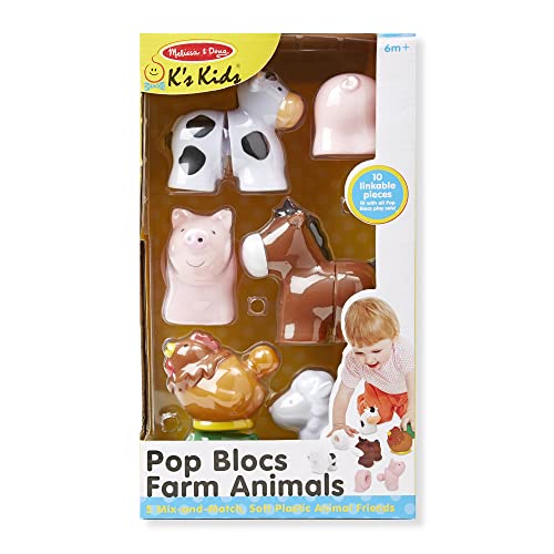 Melissa and Doug Pop Blocs Farm Animals Educational Baby Toy - 10 Linkable Pieces