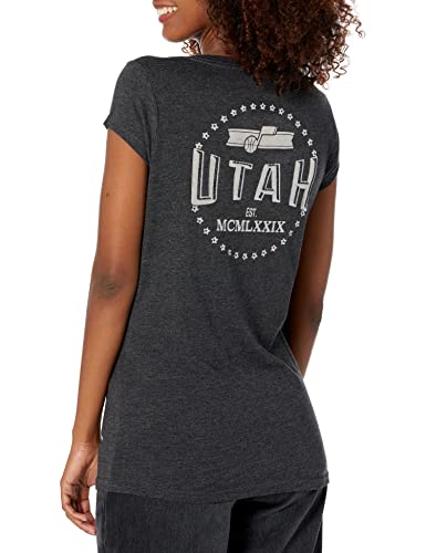 Ultra Game NBA Utah Jazz Womens V-Neck Rhinestone Short Sleeve Tee Shirt, Charcoal Heather, X-Large
