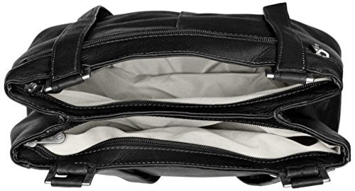 Piel Leather Double Compartment Shoulder Bag, Black, One Size