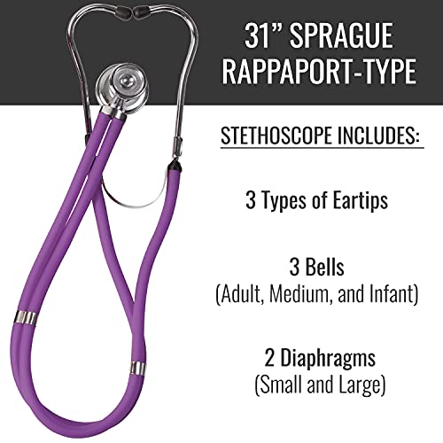 MABIS MatchMates Aneroid Sphygmomanometer and 31' Sprague Rappaport Stethoscope Combination Manual Blood Pressure Kit with Calibrated Nylon Cuff and Oversized Carrying Case, Adult Purple