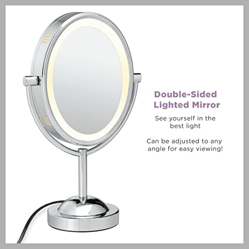 Conair Double-Sided LED Lighted Vanity Makeup Mirror, Corded, 1x/7x magnification, Polished Chrome finish