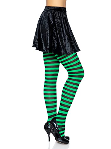 Leg Avenue Women's Nylon Striped Tights, Black/Green, One Size
