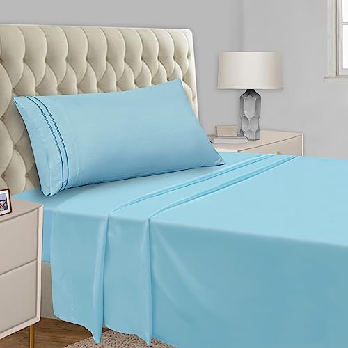 Mejoroom Twin Sheet Set - Kids Sheet and Pillowcase Sets - Hotel Luxury Twin Sheets for Boys Girls -Deep Pocket Fitted Sheet,Hypoallergenic,Wrinkleand Breathable,Fade Resistant - 3 Piece(Twin,Aqua)