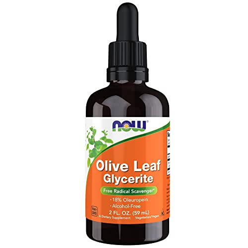NOW Supplements, Olive Leaf Glycerite Liquid, 18% Oleuropein, Dropper Included, Free Radical Scavenger*, 2-Ounce
