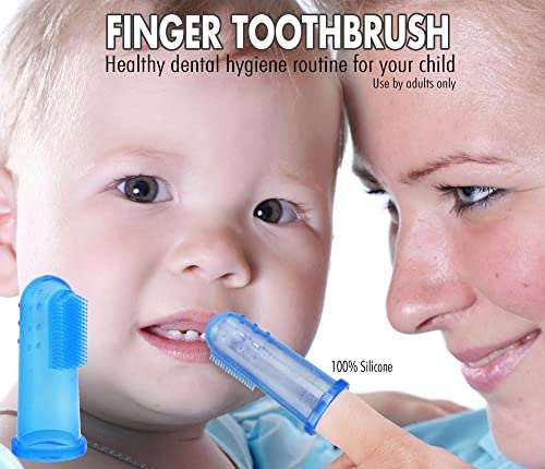 Brilliant Baby Finger Toothbrush - Silicone Gum Massager -Teether Brush for Babies and Toddlers 3 Months Old and Up, Newborn Oral Care Products - Teether, Tooth, and Gum Essentials, Blue, 1 Count