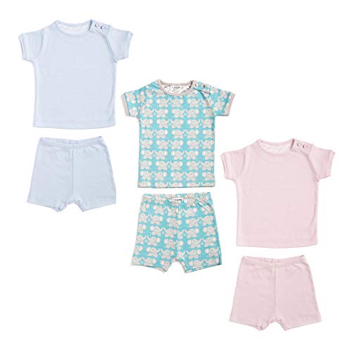 baby deedee Short Sleeve Cotton 2 Piece Tee Shirt/Shorts and Pajama Play Set, Teal Elephant, 12-18 Months