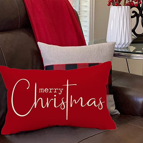 Allorry Christmas Pillow Covers Merry Christmas Throw Pillow Decorative Christmas Red Cotton Cloth Linen Cloth Pillow Cover Sofa Cover Decorative Rectangle Length 12X20 inches