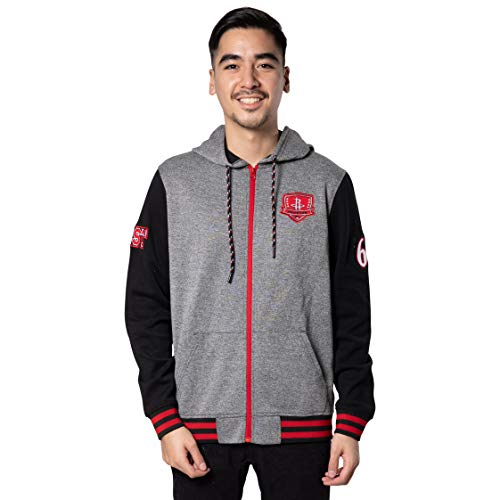 NBA Houston Rockets Mens Men's Full Zip Fleece Hoodie Letterman Varsity Jackett, Team Color, XL