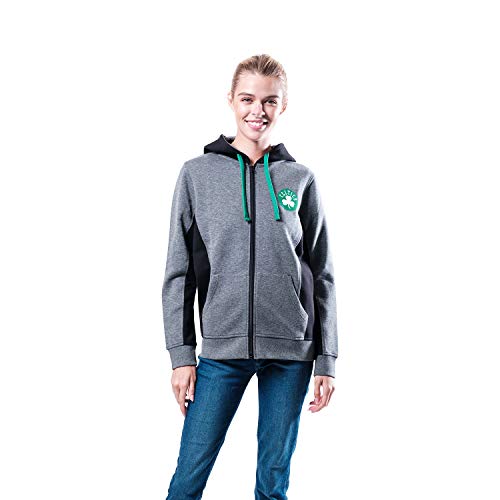 NBA Boston Celtics Women's Full Zip Hoodie Sweatshirt Jacket Dime, Small, Charcoal