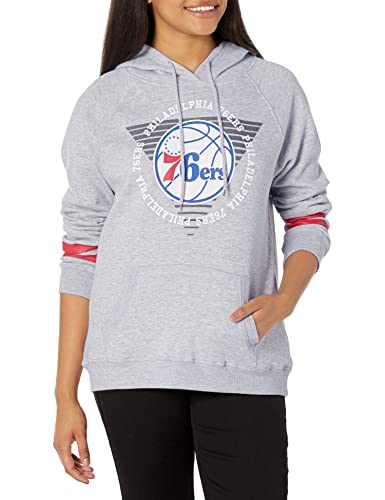 Ultra Game NBA Philadelphia 76ers Womens Soft Fleece Pullover Hoodie Sweatshirt With Varsity Stripe, Heather Gray, X-Large