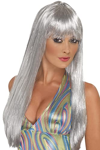 Smiffys womens Glitter Disco Costume Wig, Silver, One Size US
