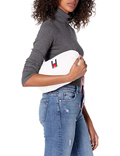 Tommy Hilfiger Women's Puffer Lightweight Hooded Jacket with Drawstring Packing Bag, White, Extra Large