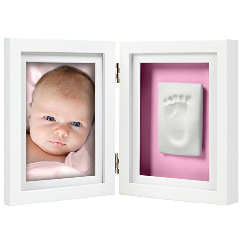 Pearhead Babyprints Newborn Baby Handprint and Footprint Desk Photo Frame and Impression Kit - Makes A Perfect, White