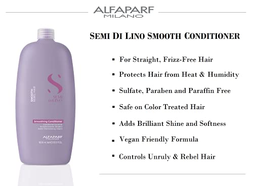 Alfaparf Milano Semi Di Lino Smooth Conditioner for Frizzy and Rebel Hair - Detangles Hair - Controls Frizz - Straightens and Hydrates Unruly Hair, 33.8 fl. oz.