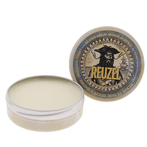 Reuzel Wood and Spice Beard Balm - Shea Butter and Argan Oil - Features a Masculine Scent - Helps To Reduce Itchiness and Beardruff - Formulated To Soften Coarse Hair and Tame Rogue Hairs - 1.3 Oz