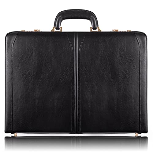 McKlein Lawson, Leather 3.5' Device and Tablet Business Briefcase Attaché Bag Case, Men Women Device Briefcase, Compartment Bag, Pocket Bag, Business Bags, Travel Cases, Black, 18'x3.5'x13'