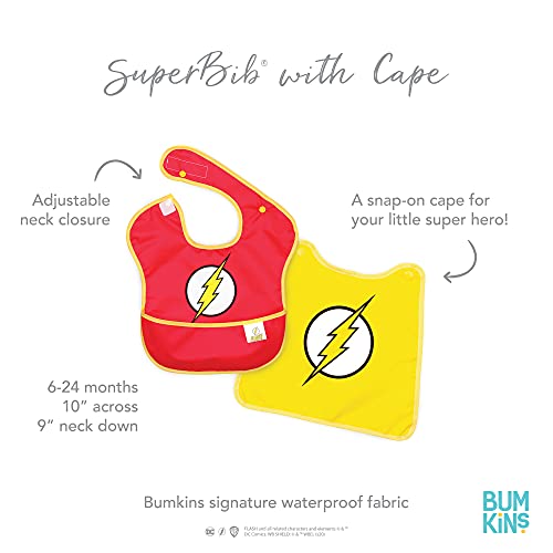 Bumkins Bibs, DC Comics The Flash, Baby Bibs for Girl or Boy, SuperBib with Cape, Baby and Toddler Bib for 6-24 Months, Baby Bib for Eating, Feeding Bib, Waterproof Fabric