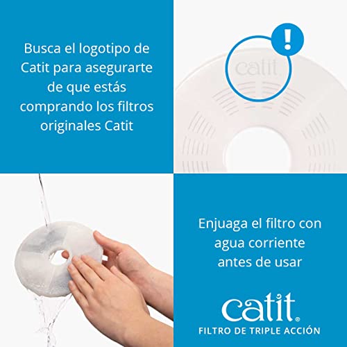 Catit Triple Action Water Fountain Filters, Replacement Cat Drinking Fountain Filters, 2 Pack