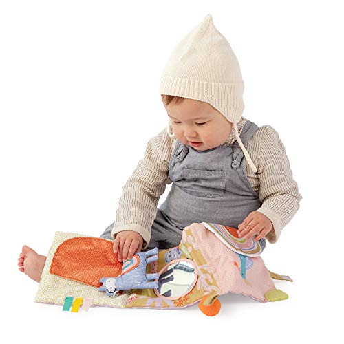 Manhattan Toy Llama Themed Soft Baby Activity Book with Squeaker, Crinkle Paper and Baby-safe Mirror