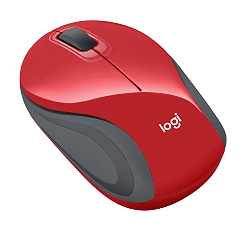 Logitech Wireless Mini Mouse M187 Ultra Portable, 1000 DPI Optical Tracking, 3-Buttons, PC/Mac/Laptop - Red