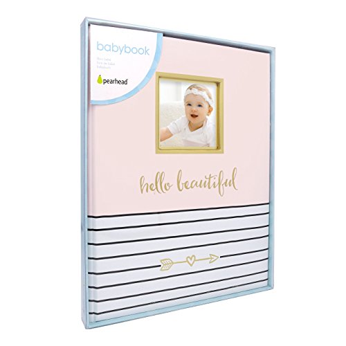 Pearhead Hello Beautiful First 5 Years Baby Memory Book with 3x3 Photo Insert, Baby Girl Keepsake Gift, Gift For New And Expecting Moms, 50 Fill In Pages, Pink