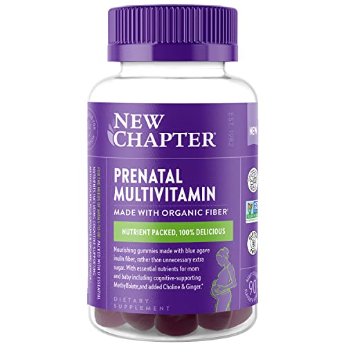 New Chapter Prenatal Multivitamin Gummies – 71% Less Sugar, Prenatal Gummies for Mom and Healthy Baby with Prenatal Vitamins Methylfolate, D3, Choline and Ginger, Non-GMO, Gluten Free, Berry Citrus, 90ct