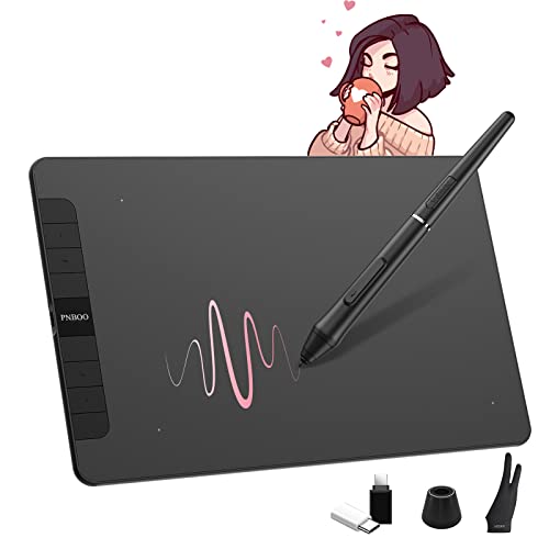 Graphics Drawing Tablet, PNBOO PN1060 10 x 6 inch Large Graphic Tablet with 8192 Passive Pen 8 Hot Keys, for Paint, Design, Art Creation Sketch, for Chromebook/Linux/Android/Windows/Mac