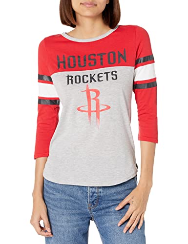 Ultra Game NBA Houston Rockets Womens T-Shirt Raglan Baseball 3/4 Long Sleeve Tee Shirt, Team Color, Large