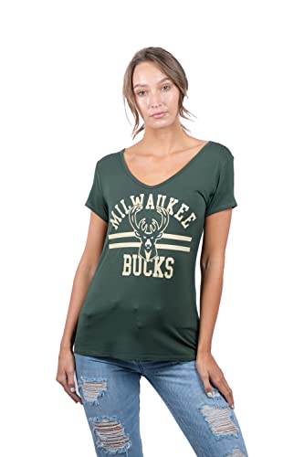 Ultra Game -NBA Milwaukee Bucks Womens Box Out Varsity Stripe Tee Shirt, Team Color, Small