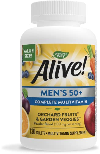 Nature’s Way Alive! Men’s 50+ Complete Multivitamin, Supports Cellular Energy*, B-Vitamins, Gluten-Free, 130 Tablets