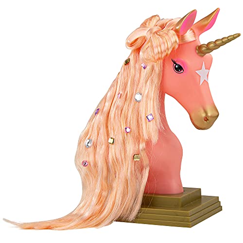 Breyer Horses Beauty Styling Head | Stardust | Pink Extra-Long Silky No Tangle Mane | 10' x 4.25' x 4.25' | Styling Book, Brush, Hair Coils, Clips, Elastics | Unicorn Toy | Model #7405