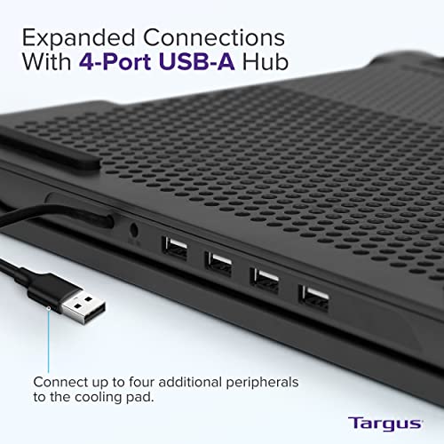 Targus 17' inch Dual Fan Lap Chill Mat Plus - Ergonomic, Neoprene Laptop Cooling Pad, Heat Protection Laptop Cooler, Dual-fan Heat Dispersion, 4 Port USB Hub Laptop Fan, (AWE81US) Black