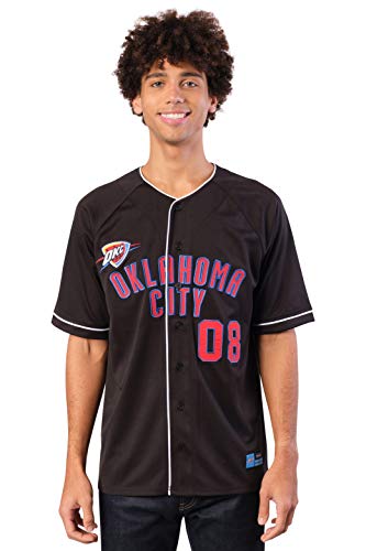 Ultra Game NBA Oklahoma City Thunder Mens Mesh Button Down Baseball Jersey Tee Shirt, Black, X-Large