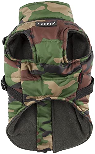 Puppia Mountaineer Winter Dog Coat with integrated harness No Pull Cold Weather Waterproof Warm Fleece Back Zipper for Small and Medium Dog, CAMO, X-Large