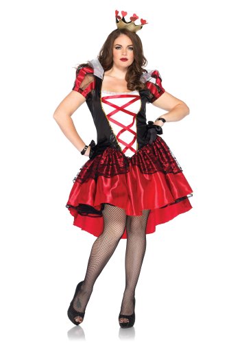 Leg Avenue womens - 2 Piece Royal Red Queen Full Length Satin Dress With Crown Headpiece Halloween for Wom Adult Sized Costumes, Black/Red, 1X 2X US