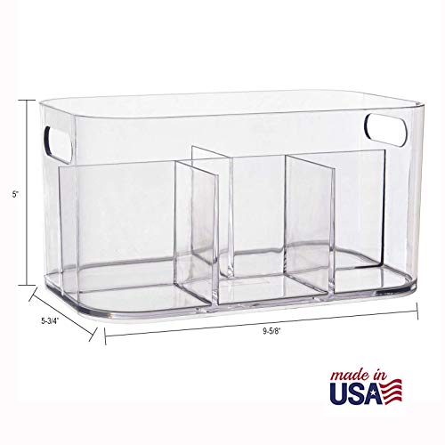 STORi Bliss 5-Compartment Plastic Cosmetic Organizer | Clear | Rectangular Divided Makeup Bin and Vanity Storage Caddy with Pass-Through Handles | Round Corner Design | Made in USA