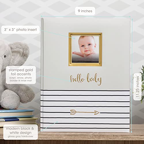 Pearhead Hello Baby, First 5 Years Baby Memory Book with Photo Insert, Baby Keepsake, Baby Nursery, Gray