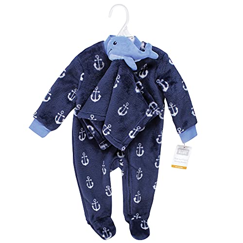Hudson Baby Baby Flannel Plush Sleep and Play and Security Toy, Whale Anchor, 3-6 Months