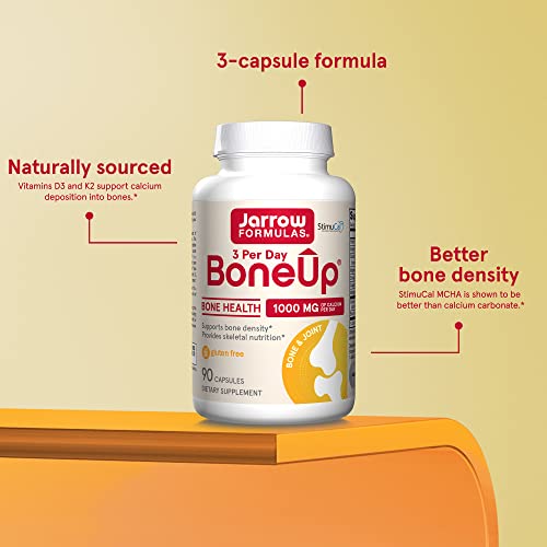 Jarrow Formulas BoneUp Three Per Day - Micronutrient Formula for Bone Health- Includes Natural Sources of Vitamin D3, Vitamin K2 (as MK-7) and Calcium - 90 Capsules - 30 Servings (Packaging May Vary)