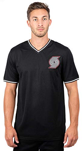 Ultra Game NBA Portland Trail Blazers Mens Jersey V-Neck Mesh Short Sleeve Tee Shirt, Black, Medium