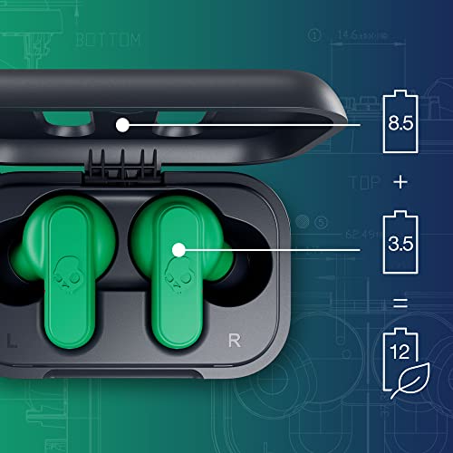 Skullcandy Dime 2 True Wireless In-Ear Bluetooth Earbuds, Use with iPhone and Android. Charging Case, Tile, and Microphone. Best for Gym, Sports, and Gaming, IPX4 Sweat and Dust Resistant - Blue/Green