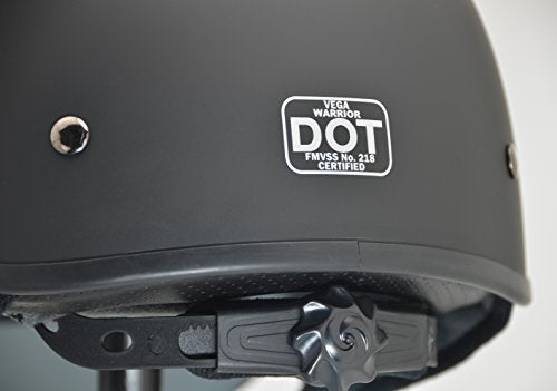 Vega Helmets 7800-055 Warrior Motorcycle Half Helmet with Sunshield for Men and Women, Adjustable Size Dial DOT Half Face Skull Cap for Bike Cruiser Chopper Moped Scooter ATV (X-Large, Matte Black)