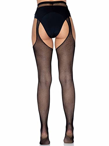 Leg Avenue Women's Plus Size Suspender Pantyhose, Black Fishnet, 1X
