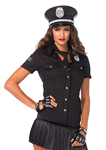 Leg Avenue Women's 2 Pc.Police Shirt with Badge Accents and Tie, Black, Medium