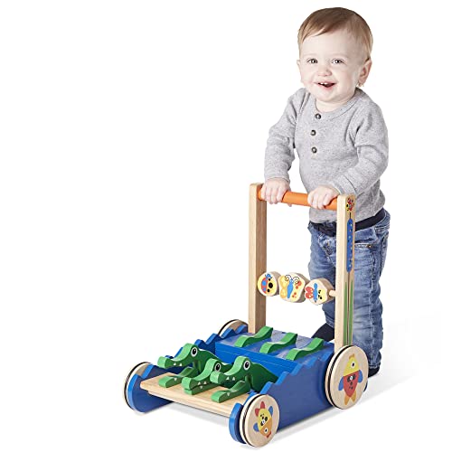 Melissa and Doug Deluxe Chomp and Clack Alligator Push Toy and Activity Walker - Wooden Baby Push Walker For Ages 1+