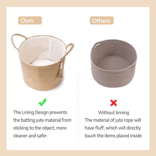 Mkono Woven Storage Basket Decorative Rope Basket Wooden Bead Decoration for Blankets,Toys,Clothes,Shoes,Plant Organizer Bin with Handles Living Room Home Decor, Jute, 16' W × 13.8'L