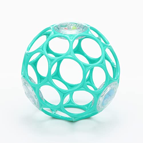Bright Starts Oball Rattle Easy-Grasp Toy, Teal - 4', Ages Newborn Plus, 1 Count (Pack of 1)