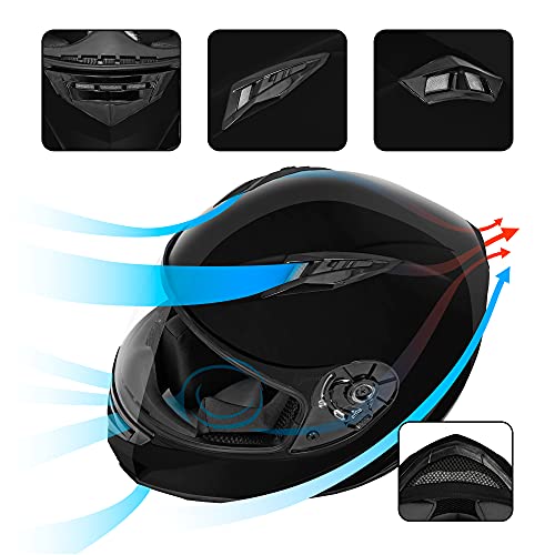 VCAN VX Lightweight Full Face Motorcycle Street Bike Helmet with Extra Tinted Visor DOT and ECE 22.05 Approved (Gloss Black, X-Large)